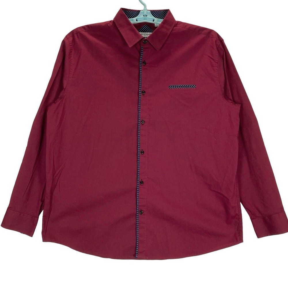 Alex Vando Men's Shirt XXL Long Sleeve Pattern Collar Cuffs Button Up Burgundy